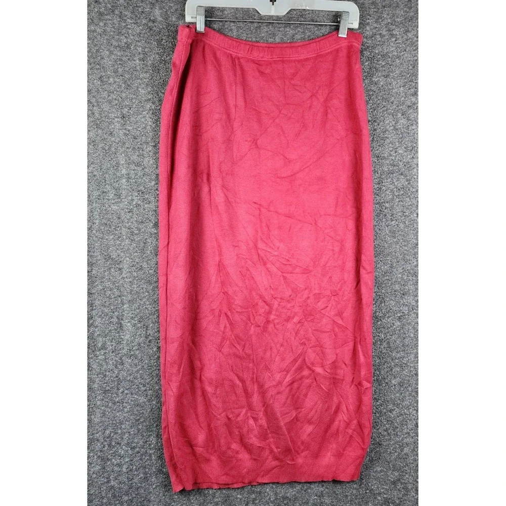 Allen Allen USA Maxi Skirt Women S/M Red Knit Elastic Waist Made in USA